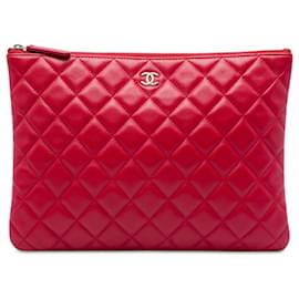 Chanel Red Medium Quilted Lambskin O Case Clutch
