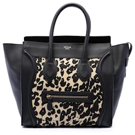 Celine Mini Canvas Leopard Print Luggage Tote Beige - Céline