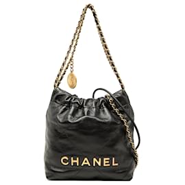 Bolsa Chanel 22 Mini em couro de bezerro brilhante preto