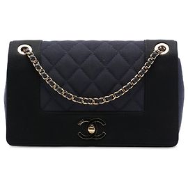 Chanel Blue Small Bicolor Quilted Grosgrain Satin Small Mademoiselle Double Flap