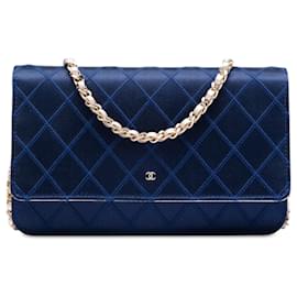 Portafoglio Chanel Blue CC Satin Diamond Stitch Wallet On Chain