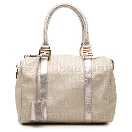 Bolso Boston Forever Bauletto Fendi en lona Zucchino metalizada rosa, tamaño pequeño
