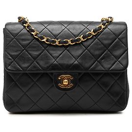 Chanel Black Small Square Quilted Lambskin Flap