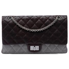 Chanel Reissue 2.55 Double Flap 227 aus braunem bicolor gestepptem Kaviarleder und irisierendem Kalbsleder
