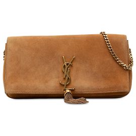 Borsa Saint Laurent Kate 99 in camoscio marrone con monogramma e nappina