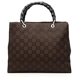 Borsa a mano Gucci in nylon GG marrone con bambù