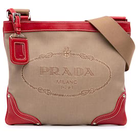 Prada Bolsa Tiracolo em Lona Canapa Bege com Logotipo