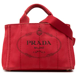 Borsa Tote Prada Small in tela Canapa rossa con logo