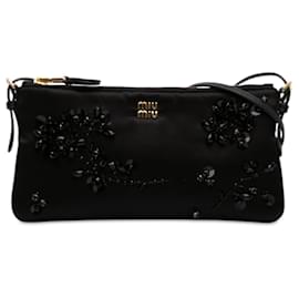 Borsa a spalla in raso nero con cristalli Miu Miu