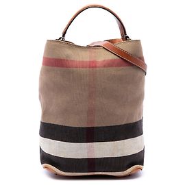 Borsa secchiello Burberry Ashby in tela Mega Check marrone, taglia Medium