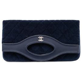Chanel Blue Small Quilted Velvet 31 Clutch