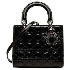 Dior Black Medium Patent Cannage Lady Dior
