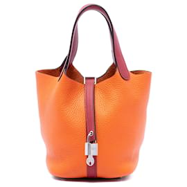 Hermès Orange Bicolor Clemence and Swift Picotin Lock 18