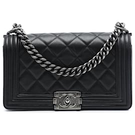 Chanel Black Old Medium Quilted Lambskin Boy Flap