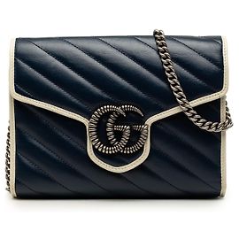 Portafoglio con catena Gucci Blue GG Marmont Matelassé in pelle di vitello Torchon