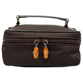 Borsa Vanity Gucci in nylon marrone con bambù