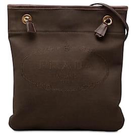 Prada Borsa a tracolla in tela Canapa logo marrone