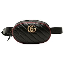 Bolsa de cintura Gucci Black GG Marmont Matelassé em couro de bezerro Torchon