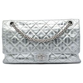 Chanel Silver Quilted Metallic Striped Aged Calfskin Reissue 2.55 Double Flap 226