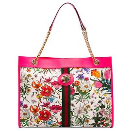 Borsa Tote Gucci Rajah Flora Large in tela bianca
