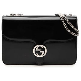 Gucci Borsa a Tracolla Media in Vernice Nera con G Intrecciate