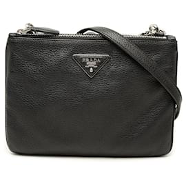 Prada Borsa crossbody a doppia zip in Vitello Phenix nero