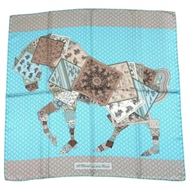Hermès A Cheval sur mon Carré Seidentuch 90cm Hellblau Grau