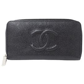Portafoglio lungo Chanel in pelle di vitello grana nera