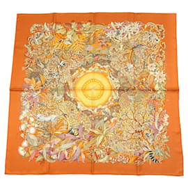 Pañuelo de seda Hermès Au Coeur de la Vie 90 cm - Naranja/Marrón