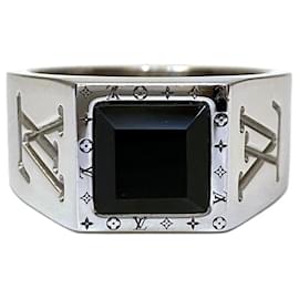 Louis Vuitton Ring Schwarz Silber Lackleder