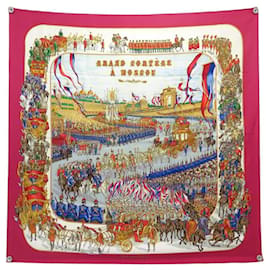 FOULARD HERMES GRAND CORTEGE A MOSCOU M. DUCHENE CARRE 90 SETA ROSSO - Hermès