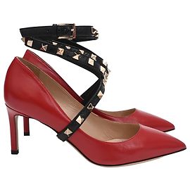 Décolleté Valentino Garavani Rockstud con cinturino alla caviglia in pelle Burgundy