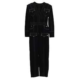 Tuta in denim scollo a V Balmain in cotone nero