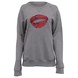 Dries Van Noten Sweatshirt aus grauer Baumwolle mit Lippen-Pailletten-Verzierung