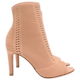 Botines de punto elástico y punta abierta Vires de Gianvito Rossi en poliéster nude