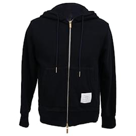 Felpa con cappuccio e zip Loopback Thom Browne in cotone blu navy