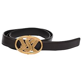 Yves Saint Laurent Brushed Gold-Tone YSL Logo in Black Leather