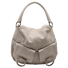 Borsa Hobo Gancini con tasca Salvatore Ferragamo in pelle beige
