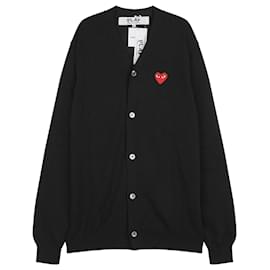 Strick-Cardigan mit V-Ausschnitt und rotem Herz - Schwarz - Comme Des Garcons