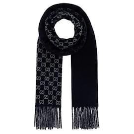 Sciarpa in lana bicolore GG Jacquard Navy Gray - Gucci