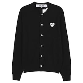 Comme Des Garcons Strickcardigan mit weißen Herzen Schwarz AX