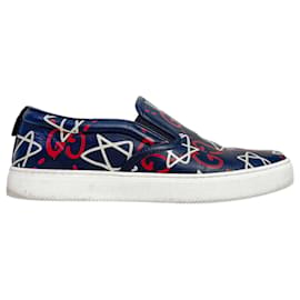 Gucci Men's Ghost Apollo Star Leather Low-Top Slip-On Sneakers Navy