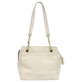 Chanel Borsa a tracolla Triple CC in Caviar bianco
