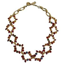 Collier Yves Saint Laurent pierres multicolores métal doré