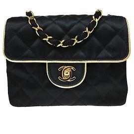 Chanel Vintage Square Classic Single Flap Quilted Satin Mini