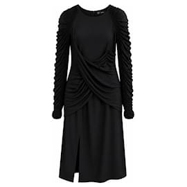 Versace Damenkleid mit gerafften Tüllärmeln, Schwarz, IT40 UK8