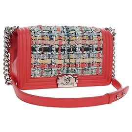 CHANEL Boy Chanel 25 Bolsa de ombro com corrente em tweed rosa prateado CC Auth BA14598SAM