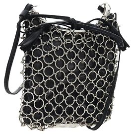 Borsa a tracolla Salvatore Ferragamo Gancini in pelle metallizzata nera argento autentica 194638V