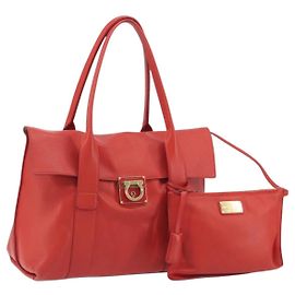 Borsa Salvatore Ferragamo Gancini in pelle rossa e oro Auth 195014