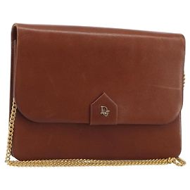 Borsa a tracolla con catena Christian Dior in pelle marrone e oro Auth 194279